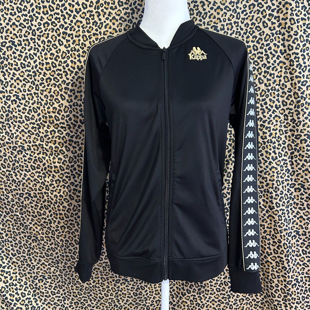 S Kappa Track Jacket Black Streetwear Gold Embroidered Italy Retro Hip Hop Mens